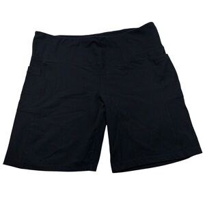 French Laundry Sport Solid Black Stretch Athletic Biker Shorts Plus Size Pockets